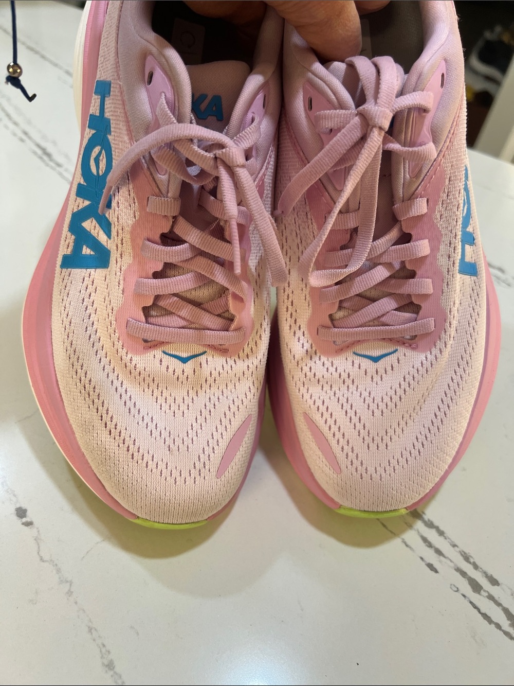 Hoka Bondi 8 Women's Pink and Neon Lime Running Shoes with Blue Logo size 8.5 - Picture 15 of 15